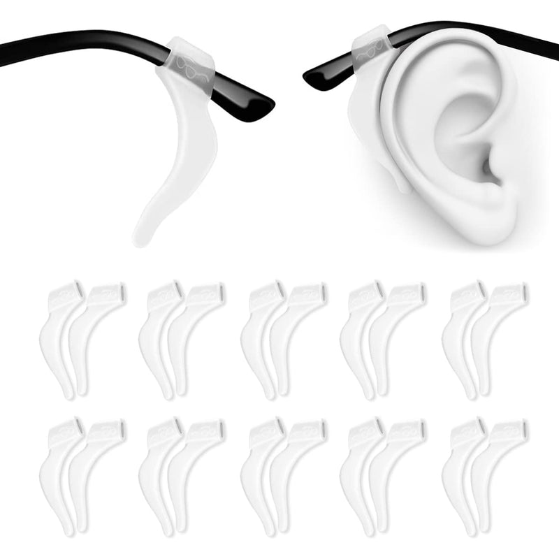 PTSLKHN Soft Silicone Eyeglass Ear Hooks, 10 Pairs of Non-Slip Eyeglasses Ear Grips for Glasses, Sunglasses, Reading Glasses Clear