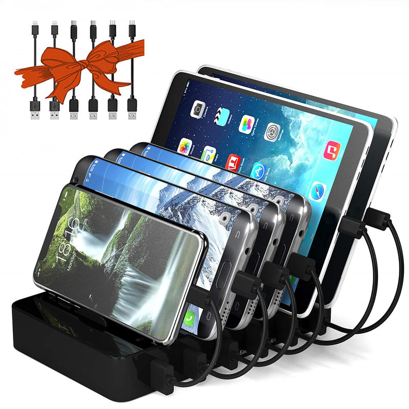 Fast Charging Station for Multiple Devices,50W 6 USB Ports Family Charger Compatible with Apple iPhone iPad and Android Phone and Tablet 6-USB-port&Black