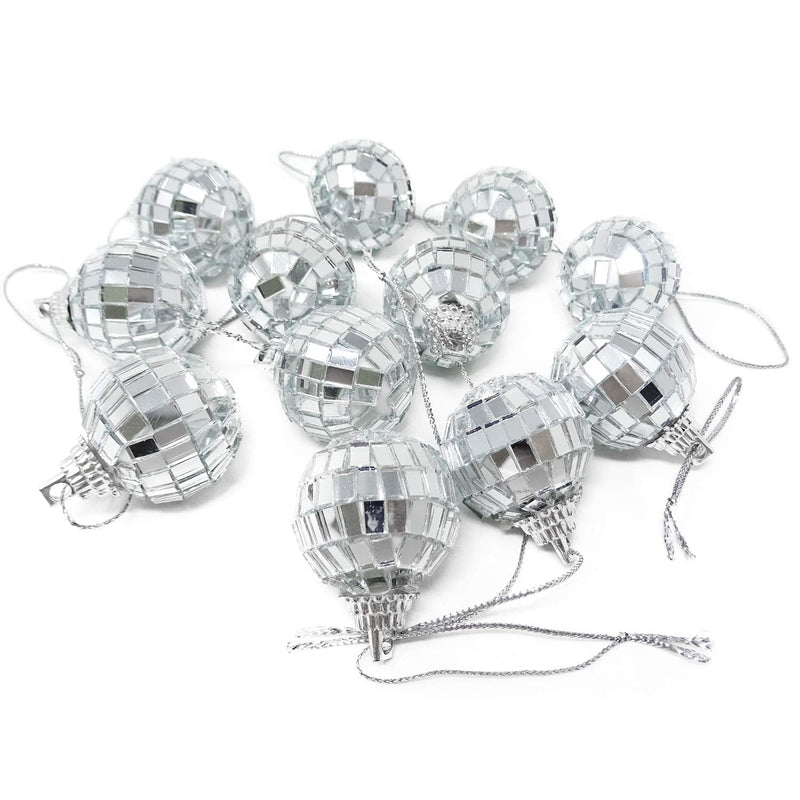 Honbay 12PCS Mirror Disco Ball Tree Ornament Decoration with Fastening Strap for Home and Party (1.1 Inch)