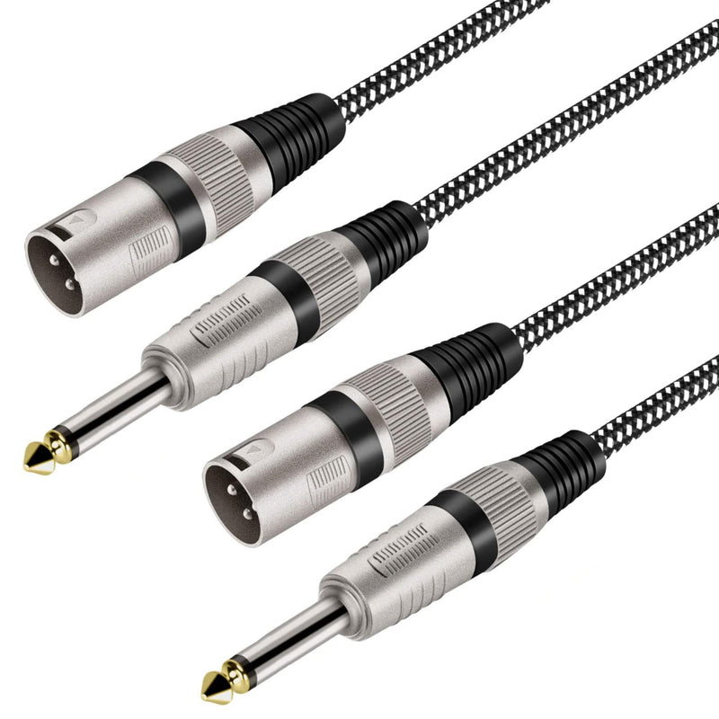 XLR Male to 1/4 Inch TS Cables 10 FT/2Pack, Nylong Braided XLR 3 Pin Male to Quarter inch 6.35mm TS Unbalanced Interconnect Wire Mic Cord (Pure Copper Conductors) 2 10FT
