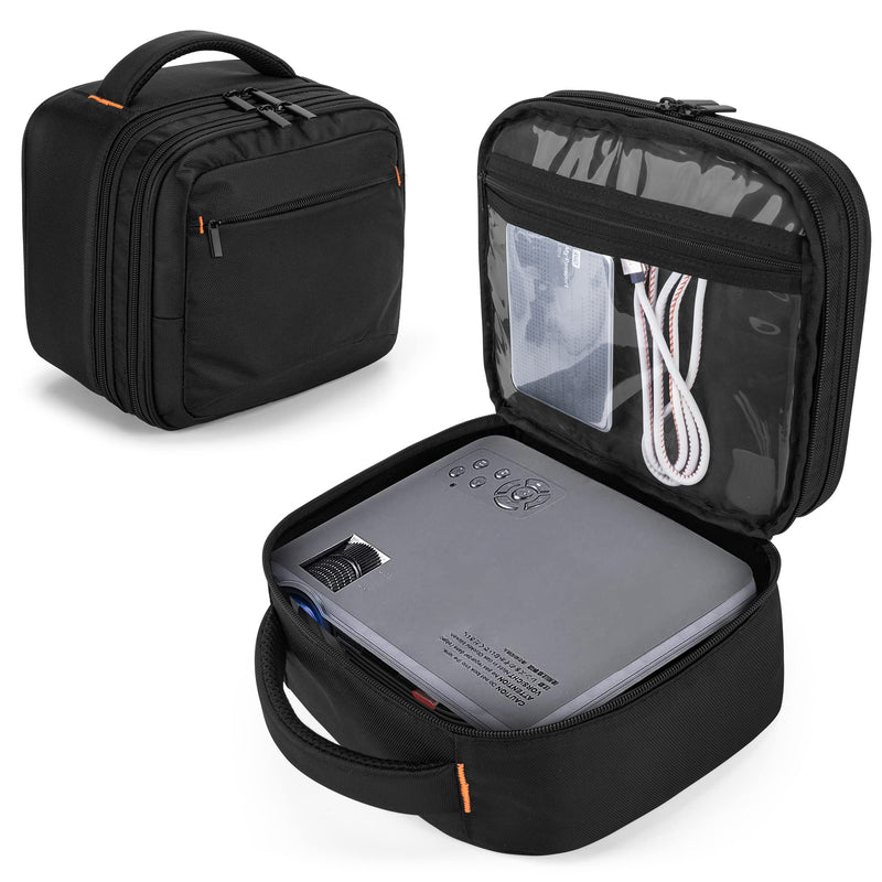 CURMIO Double Layers Projector Case, Mini Projector Carrying Bag Compatible with DR.J Professional and QKK Mini Projector, Black Double Layer