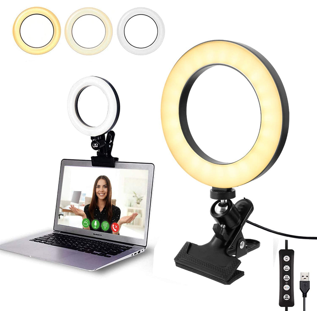 SALTOUSA Video Conference Lighting Kit,6.3 inch Selfie Ring Light,Video Conferencing,Remote Working,Zoom Call Lighting,Self Broadcasting and Live Streaming,YouTube Video,TikTok,Black-A