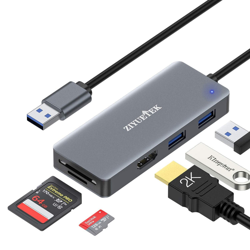USB to HDMI Adapter, 5-in-1 USB hub 3.0 with HDMI 1080p for Extended Monitor PC Laptop Desktop, 2 USB Ports, SD and Micro SD Card Reader[for Windows Series Laptop PC only] USB3.0