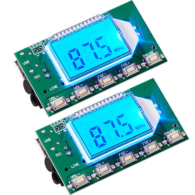 [AUSTRALIA] - 2 Pieces Digital FM Transmitter Module Stereo FM Transmitter DSP PLL 76.0-108.0MHz Stereo Frequency Modulation with LCD Display Line/USB/Mic Input, DC 3.0V - 5.0V 