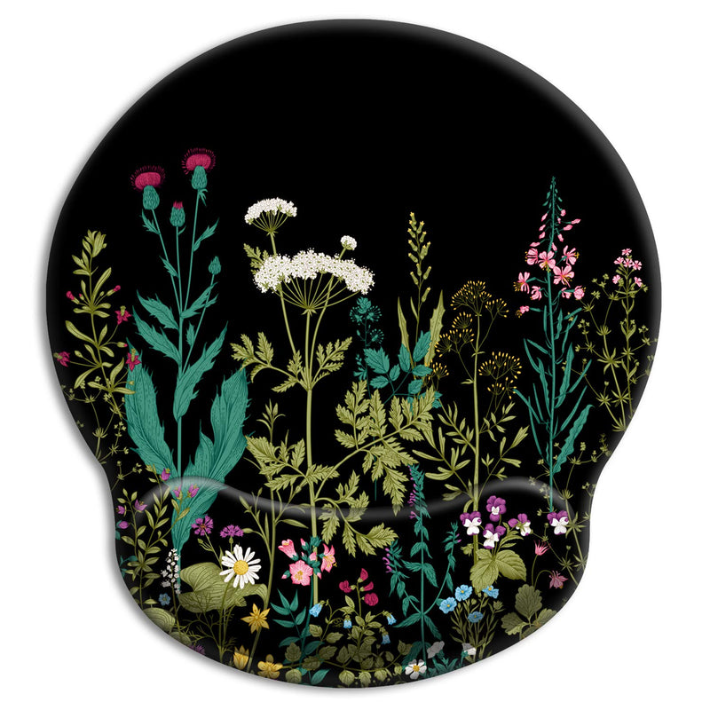 Ergonomic Mouse Pad with Wrist Support Gel [30% Larger], iDonzon Cute Soft Wrist Rest Pad with Non-Slip Rubber Base, Easy Typing & Pain Relief - Garden Flowers Round