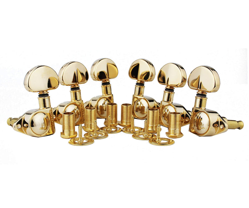 [AUSTRALIA] - Guyker Guitar Machine Heads (3L + 3R Handed) – 1:21 Sealed Tuners Tuning Key Pegs with Big handle Replacement for Electric, Folk or Acoustic Guitars – Gold, GK102G 