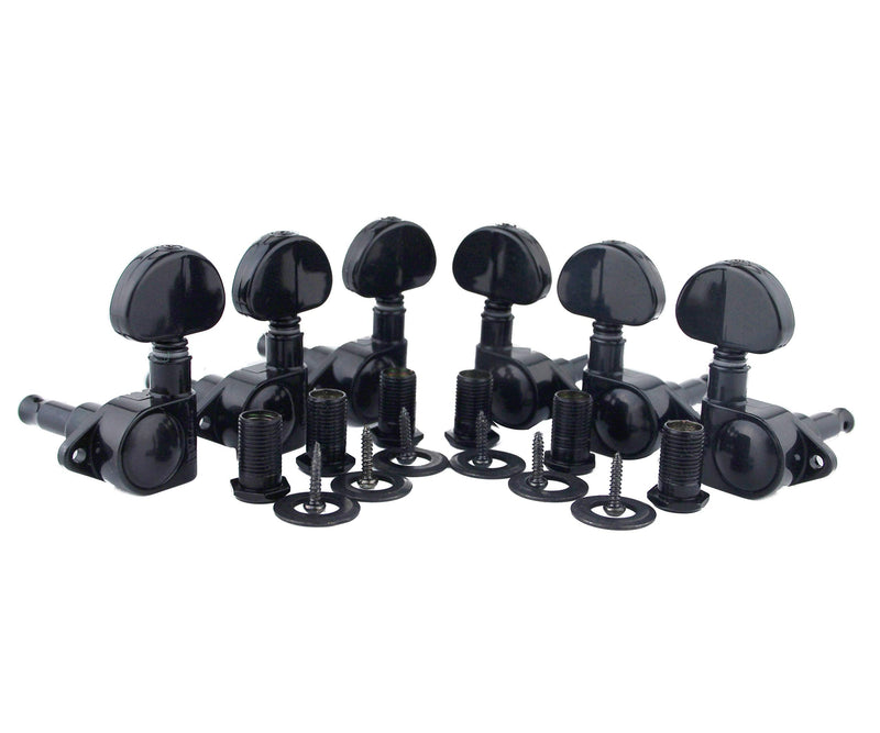 Guyker Guitar Machine Heads (3L + 3R Handed) – 1:21 Sealed Tuners Tuning Key Pegs with Big handle Replacement for Electric, Folk or Acoustic Guitars – Black, GK102B