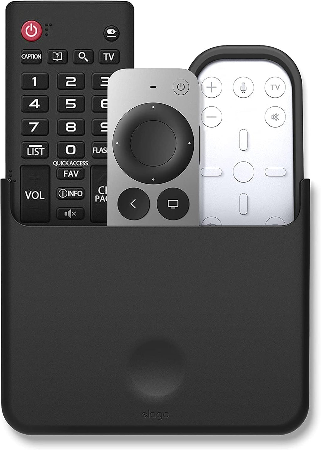 elago Universal Remote Holder Mount Compatible with Apple TV Remote and All Other Remote Controls - Adhesive Tape or Screw Mounting Options, Available Wired Charging [Large] [Black] Black
