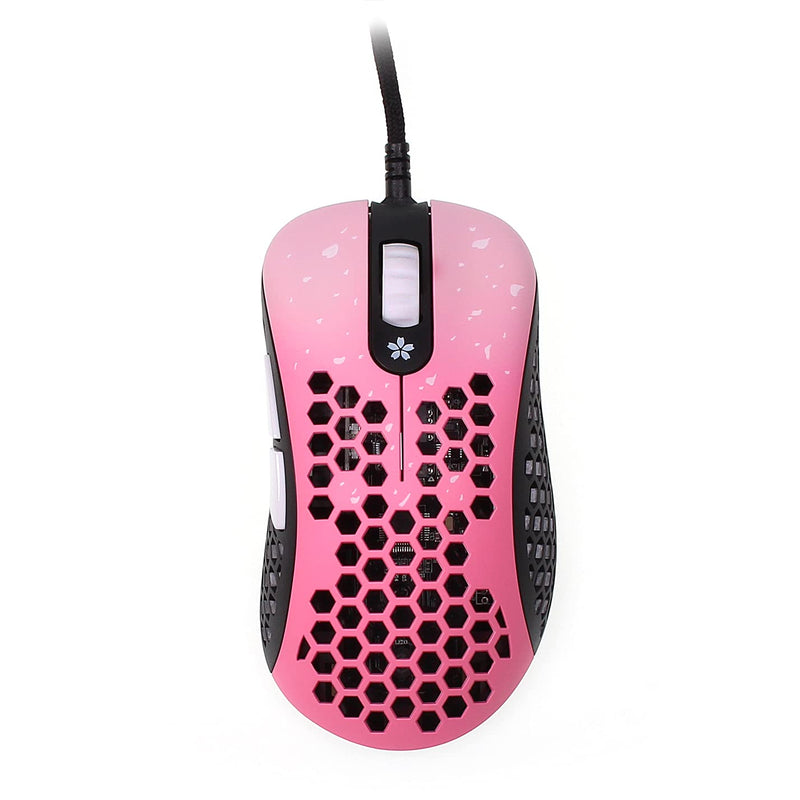 Skoll Mini SK-S Sakura 50g Ultralight Weight Honeycomb Design Ergonomic Gaming Mouse with 3389 Sensor - PTFE Skates - 16,000DPI - Detachable Cable (Pink)