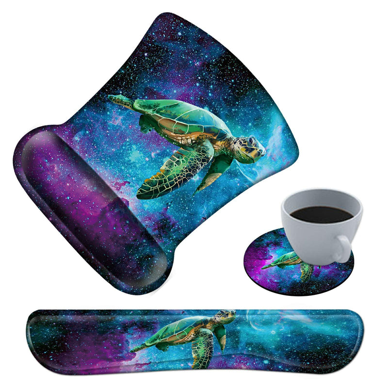 Ergonomic Mouse Pad with Wrist Support and Keyboard Wrist Rest Pad Spsun Non-slip Rubber Base Mousepad for Office Gaming Working Computers Laptop Easy Typing & Pain Relief + Coasters,Galaxy Sea Turtle Galaxy Sea Turtle