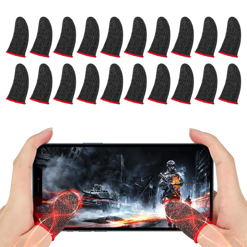 Finger Sleeve Sets for Gaming Mobile Game Controller Thumb Sleeves [20 Pack], Anti-Sweat Breathable Touchscreen Sensitive Aim Joysticks Finger Set for Rules of Survival/Knives Out (Red) 20 Pack - Red