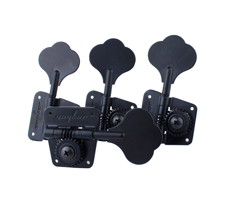 Guyker Bass Tuners (4 for Right) - 1:26 Ratio Open Gear Tuning Key Pegs Machine Head Replacement for Electric Jazz Guitar Bass or Precision Instruments - Black 4 for Right Black - Ratio 1:26