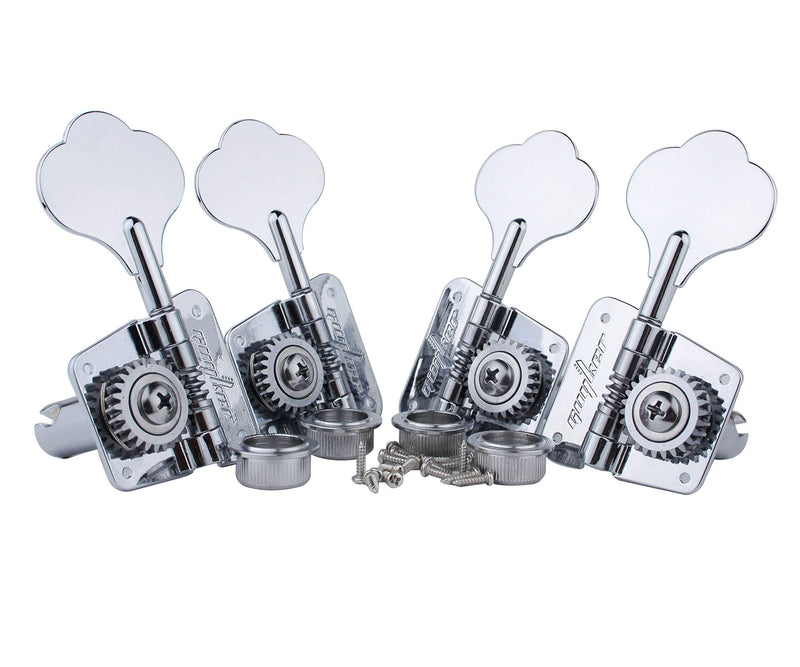Guyker Bass Tuners (2R + 2L) - 1:20 Ratio Open Gear Tuning Key Pegs Machine Head Replacement for Electric Jazz Guitar Bass or Precision Instruments - GK530 Chrome 2R + 2L