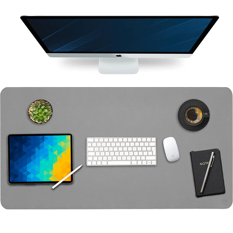 Non-Slip Leather Desk Pad 36” x 20”, Vine Creations Desk Mat Large Protector Waterproof Gray - 2021 Upgraded Sewing PU Leather Mouse Pad Writing Surface, Office Decor Desktop Blotter for Top of Desks 36" x 20"