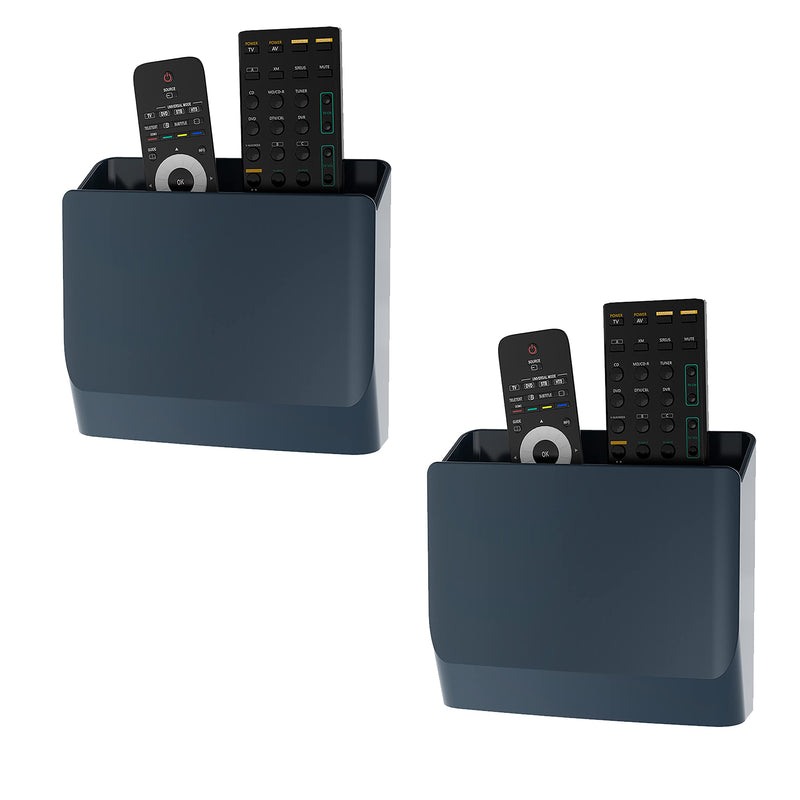 [AUSTRALIA] - WALI Remote Control Holder Wall Mount, TV Remote Wall Holder Pocket, Bedside Shelf, 5 Inch Hole-Free, for 2 or 3 Media Controls (WMH001-B), 2 Pack, Navy 