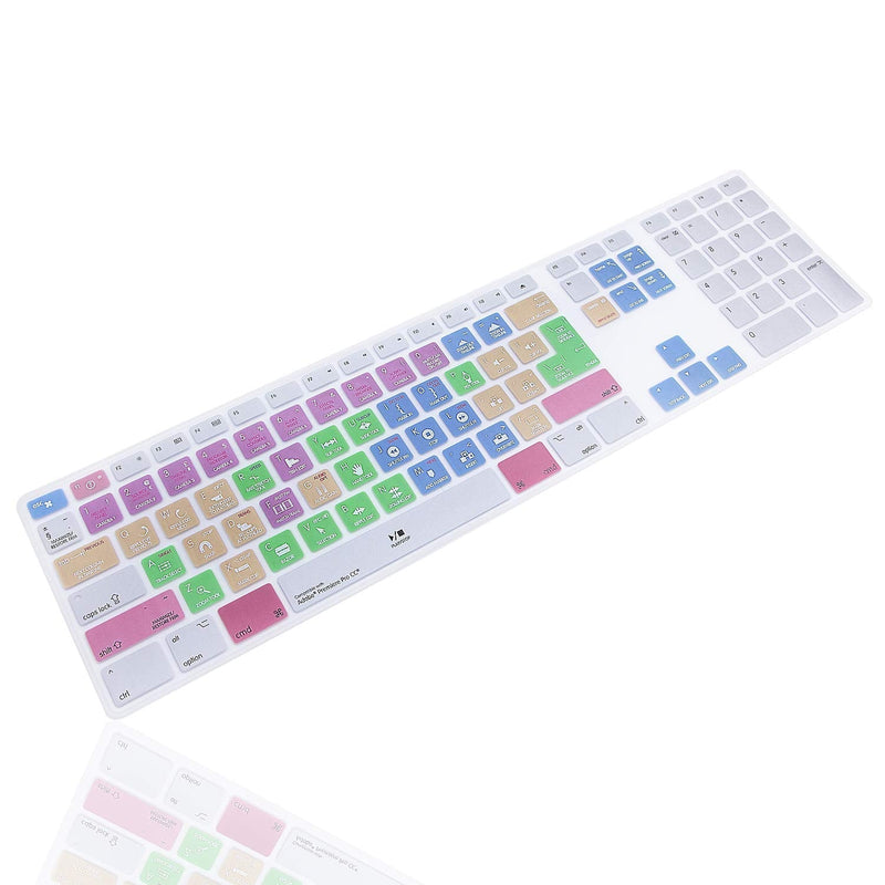 MMDW English Silicone Premiere Pro CC Shortcuts Hotkey Keyboard Cover Skin for iMac G6 MB110LL/B MB110LL/A A1243 Keyboard with Numeric Keypad NumberPad(US and EU Version)