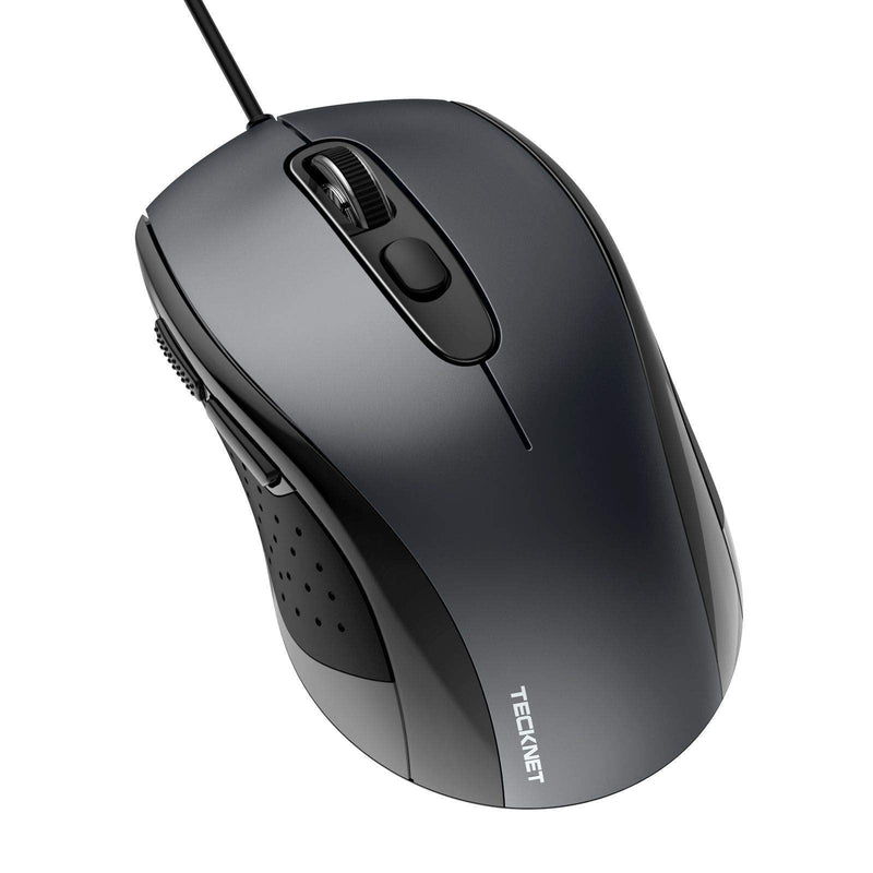 TECKNET Wired Mouse, USB Wired Computer Mouse, 3600DPI 4 Adjustable Levels, 6-Button Ergonomic Mice, Home and Office Mouse for Laptop PC Desktop Notebook - Grey