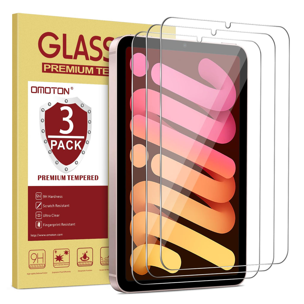 OMOTON [3 Pack] Screen Protector for iPad Mini 6 (6th Generation, 8.3 Inch) - Tempered Glass for iPad Mini 6th Generation 2021, Case Friendly/High Definition/Apple Pencil Compatible