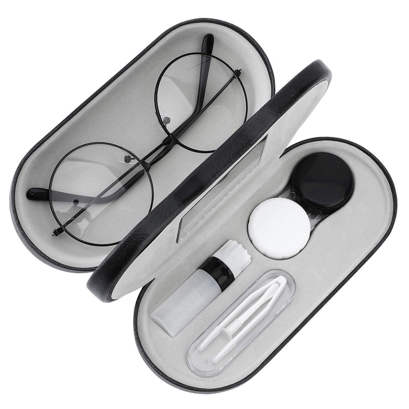 [AUSTRALIA] - MoKo Double Eyeglass Case, Contact Lens Case with Mirror Tweezers Remover, 2 in 1 Double Sided Portable Contact Lens Box Holder Container Soak Storage Kit Sunglasses Pouch for Men & Women, Black 