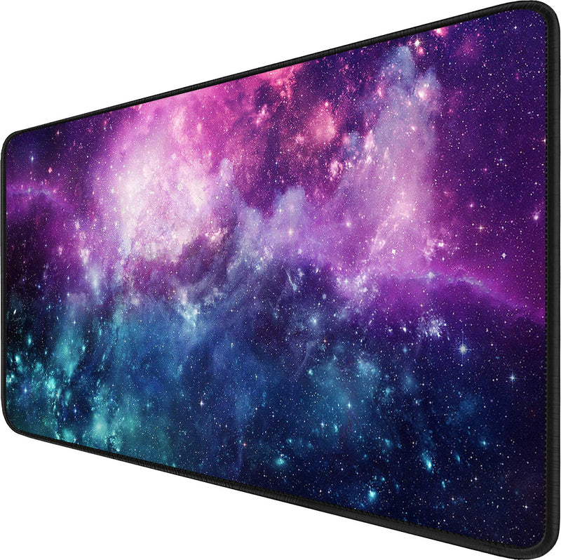 Gaming Mouse Pad, 31.5x15.7x0.12 inch Waterproof Computer Keyboard Mouse Mat Non-Slip Mousepad Rubber Base and Stitched Edges for Game Players, Office, Study, Esports Pros, Home, Desktop galaxy