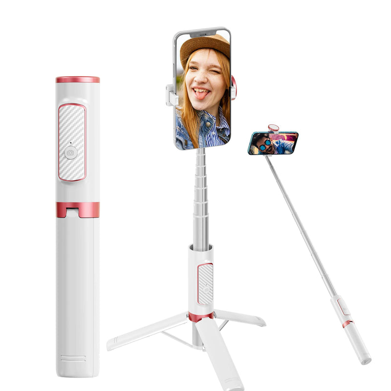 COLOR LIZARD Selfie Stick Tripod, 33" Selfie Stick Tripod with Remote, Aluminum Alloy Phone Tripod, Foldable Travel Tripod Stand 270° Rotation Compatible with iPhone/Android Camera - White & Rose Gold
