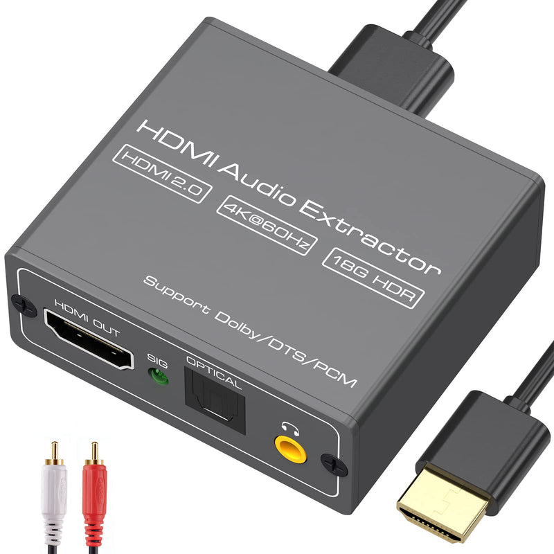 [AUSTRALIA] - 4K 60Hz HDMI Audio Extractor Splitter Converter, HDMI to HDMI +Optical +3.5mm AUX Audio Adapter Supports HDMI 2.0,18Gpbs Bandwidth,Dolby Digital/DTS,PCM HDR10 