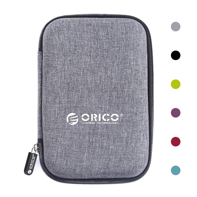 ORICO Hard Drive Case 2.5 inch External Drive Storage Carrying Bag Waterproof Shockproof with Inner Size 5.5x3.5x1.0inch for Organizing HDD and Electronic Accessories,Grey(PHD-25) Grey