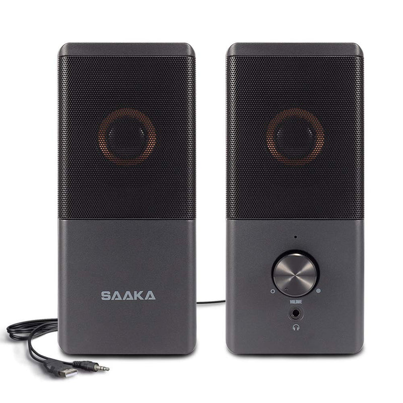 Computer Speaker, Compact Size Speaker with Headphone Jack, Enhanced Bass and Volume Control, Stereo 2.0 USB Powered 3.5mm Aux Multimedia Speakers for Laptop/Desktop/Tablets/Phone
