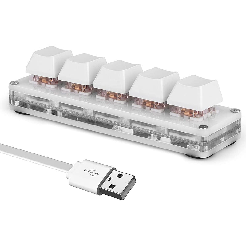 Ecarke 5 Keys Mini Macro Mechanical Keyboard Gaming Keypad with USB Data Cable for Windows Mac OSU HID Standard Keyboard（Upgrade Cherry Shaft ） White