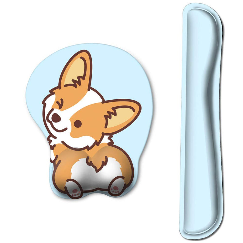 HAOCOO Keyboard Pad Wrist Rest and Gel Mouse Pad with Wrist Support,Ergonomic Corgi Mouse Pads with Non-Slip Backing Memory Foam Filled, Easy Typing &Pain Relief for Home Office Computer Laptop(Blue) Blue