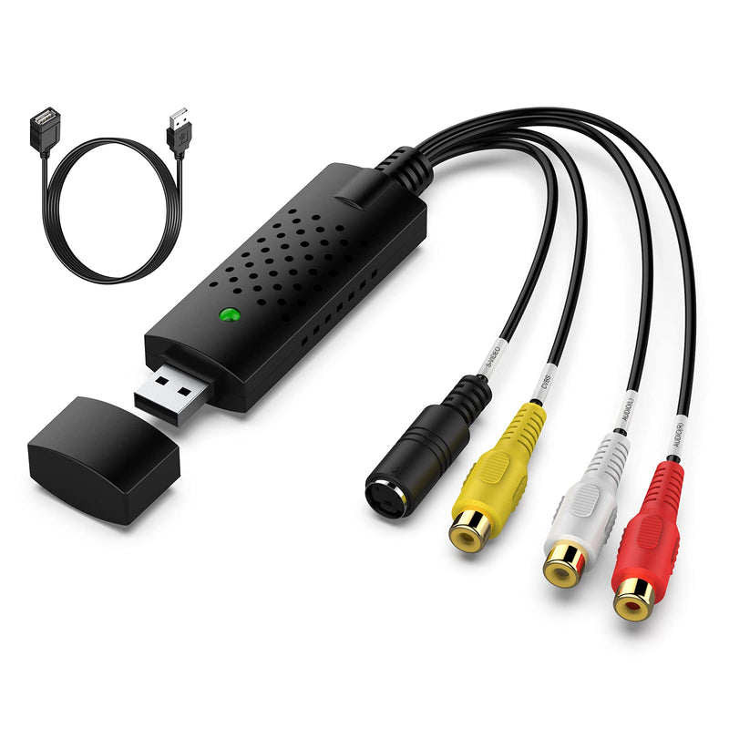 VHS to Digital Converter, USB 2.0 Video Capture Card,Old VHS VCR Mini DV Hi8 DVD to Digital Converter for MAC/PC,RCA to USB Video Converter,TV Tape Player Camcorder Windows Mac Compatible Black116