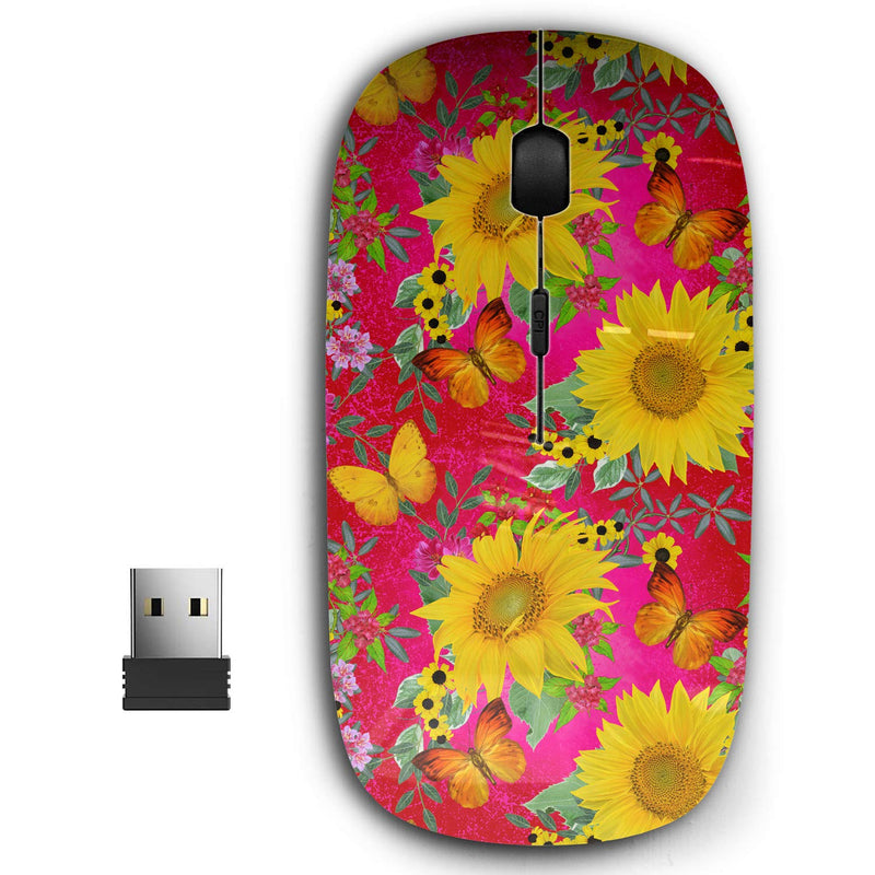 2.4G Ergonomic Portable USB Wireless Mouse for PC, Laptop, Computer, Notebook with Nano Receiver ( Floral Yellow Sunflowers )