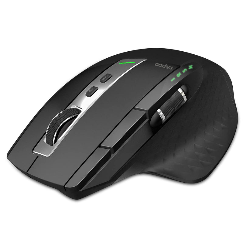 Bluetooth Wireless Mouse, RAPOO 4 Adjustable DPI Rechargeable Bluetooth Mouse, Multi-Device (3 Bluetooth+USB) Programmable Ergonomic Mouse with Side Roller, Laser Mouse for Laptop Desktop PC, Black