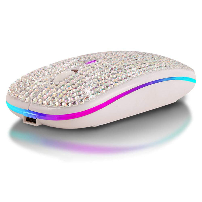Attoe Bluetooth Mouse,Bling Dazzling 2.4GHz Rechargeable Wireless Mouse Slim Mouse with USB Receiver,Compatible with Notebook,PC,Laptop,Computer,MacBook,Great Gift idea for Her (White) White