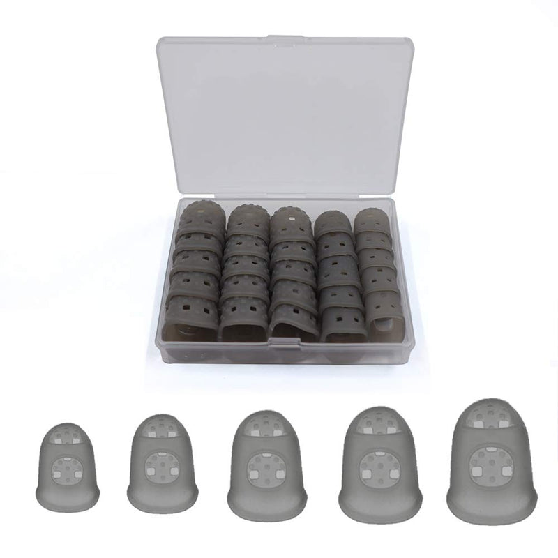 [AUSTRALIA] - 5 Sizes Guitar Fingertip Protector With Compact Box, Premium Silicone Guitar Finger Guards, Non-Slip Breathable Fingertip Protection Covers Caps for Guitar, Sewing, String Instruments (Grey) Grey 