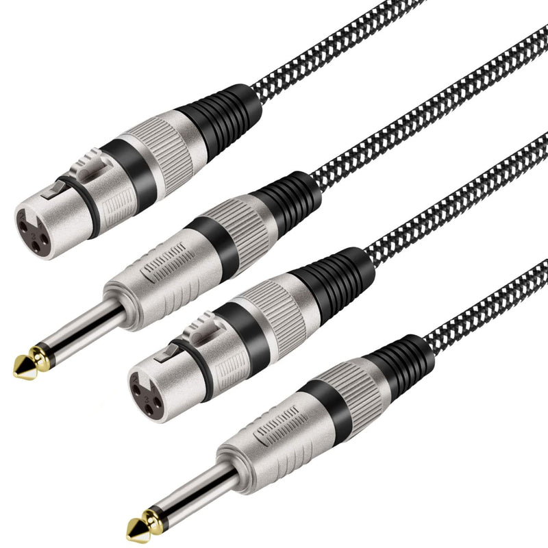 XLR Female to 1/4 Inch TS Cables 10 FT/2Pack, Nylong Braided XLR 3 Pin Female to 6.35mm TS Male Unbalanced Interconnect Wire Mic Cord for Dynamic Microphone (Pure Copper Conductors) 2 10FT