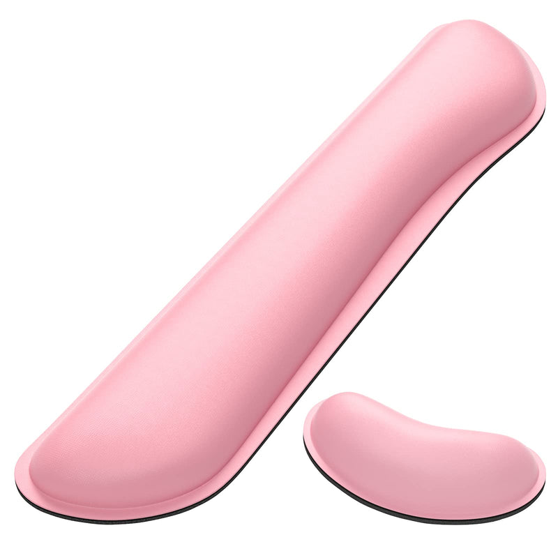 DAPESUOM Keyboard Wrist Rest Pad, Mouse Wrist Rest Support, Ergonomic Mouse Pad, Upgrade Cleanable PU Leather Keyboard Wrist Pillow Rest Pad, Widened Memory Foam Set, Easy Typing, Pain Relief, Pink