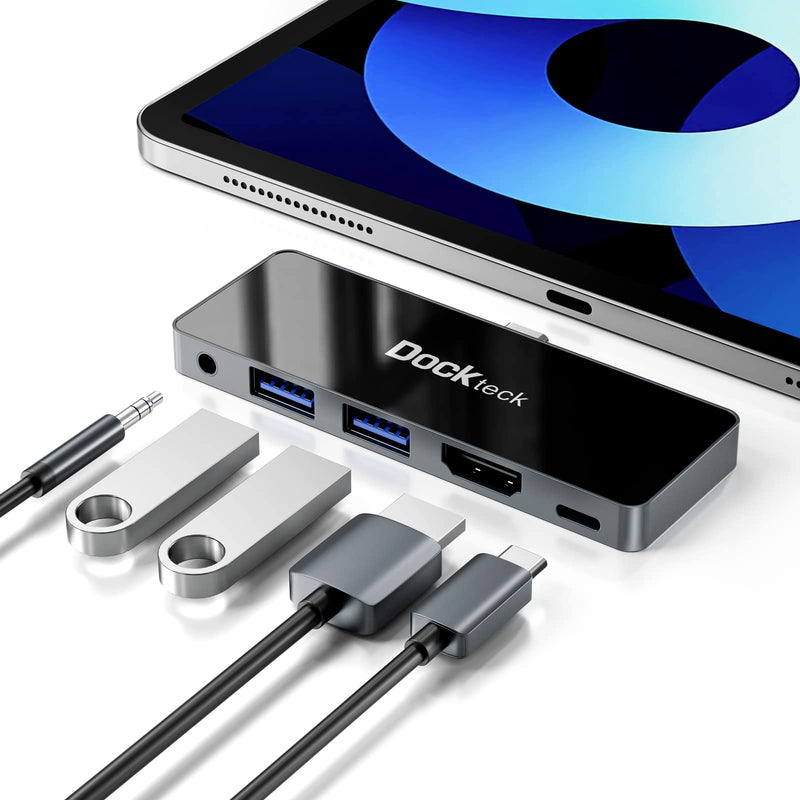 iPad USB C Hub Adapter, Dockteck 5 in 1 Dongle with 4K@60Hz HDMI, Type C to 3.5mm Audio Headphone Jack, 100W PD and 2 USB 3.0, for iPad Pro 2021 2020 M1/12.9/11, iPad Air 5/4, iPad Mini 6 Accessories
