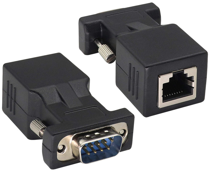 AOTOKK RJ45 to DB9 RS232 Adapter 9-Pin Serial Port RS232 Male to RJ45 Female CAT5 CAT6 Ethernet LAN Extend Converter, Network to DB9 Serial Port Coupler Extender Adapter (2 Pack-Male)