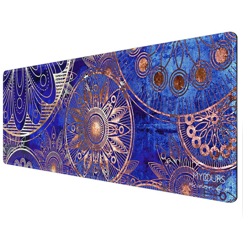 Mydours Extended Gaming Mouse Pad (47.2x15.7 in), Large Non-Slip Rubber Base Mousepad with Stitched Edges Keyboard Mouse Mat Desk Pad for Work, Game, Office, Home Blue Flower