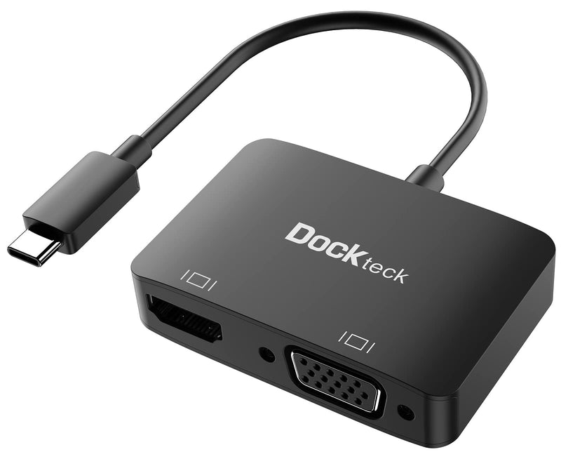 USB C Video Adapter, Type C HDMI VGA Adapter 4K@60Hz, USB C VGA Adapter 1080P, Dockteck USB-C VGA Splitter for MacBook Pro/Air, iPad Pro/Air, Chromebook, Surface Pro/Go, Dell Xps, Pixelbook, Galaxy Black-4K@60Hz