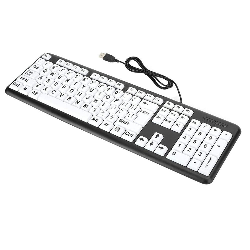 Zopsc-1 Wired USB Wired Keyboard USB Keyboard Low Vision Keyboard Black Computer Keyboard with White Large Print Keys(Black)