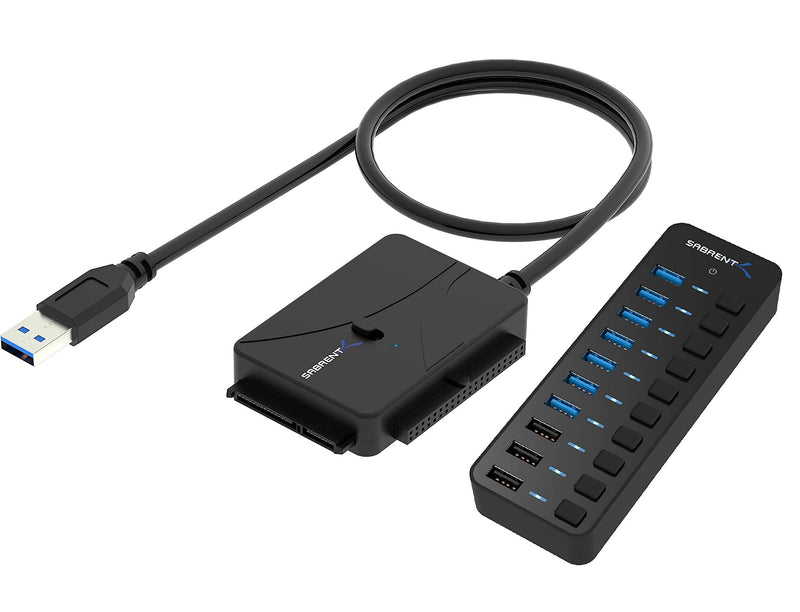 10 Port USB 3.0 Hub Includes 3 Smart Charging Ports with Individual Power Switches and LEDs and 60W 12V/5A Power Adapter+USB 3.0 to SSD/SATA/IDE 2.5/3.5/5.25-INCH Hard Drive