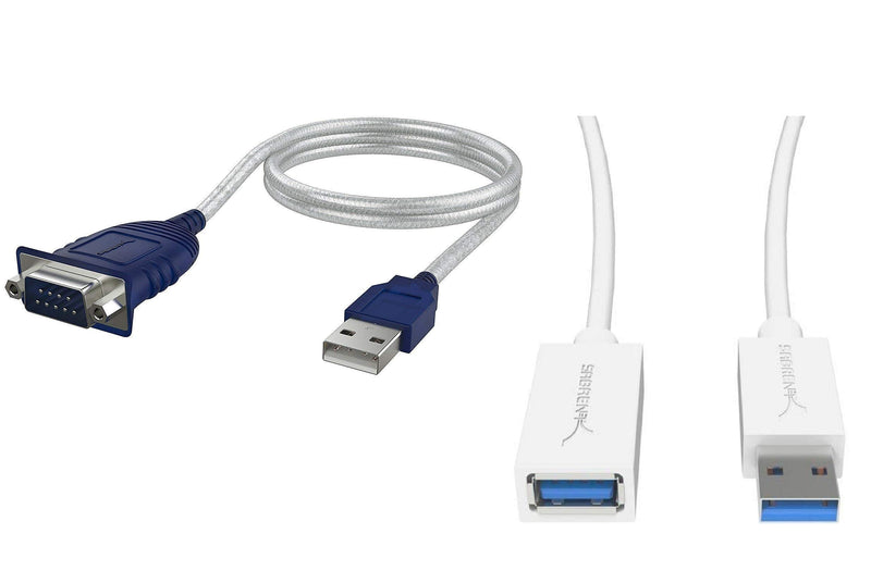 Sabrent USB 2.0 to Serial (9-Pin) DB-9 RS-232 Converter Cable, Prolific Chipset + 22AWG 3 Feet USB 3.0 Extension Cable