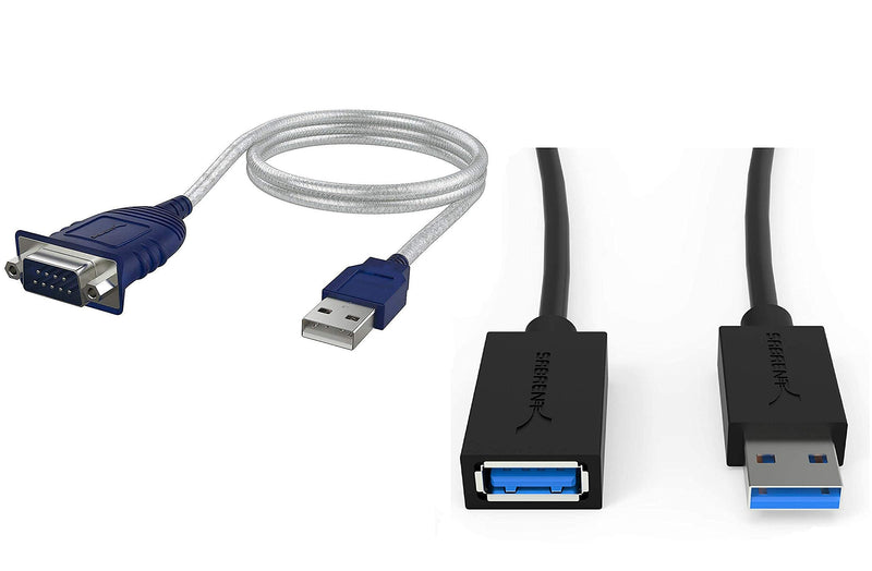 Sabrent USB 2.0 to Serial (9-Pin) DB-9 RS-232 Converter Cable, Prolific Chipset + 22AWG 10 Feet USB 3.0 Extension Cable