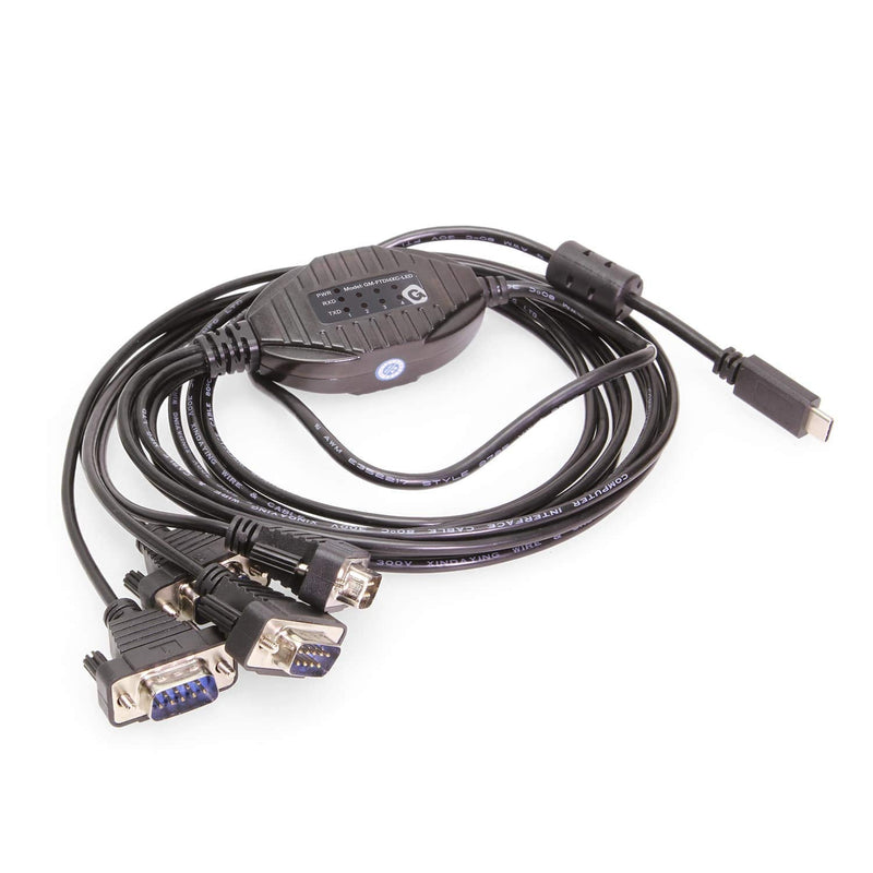 Gearmo 4 Port USB Type-C to Serial Adapter with Per Port LED Rx / TX
