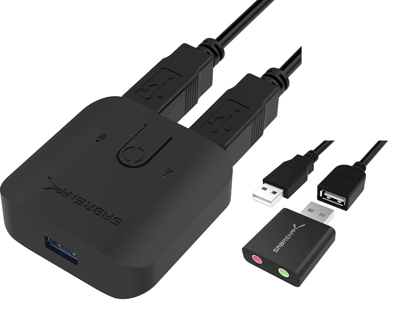 SABRENT USB 3.0 Sharing Switch for Multiple Computers and Peripherals LED Device Indicators + Aluminum USB External Stereo Sound Adapter for Windows and Mac