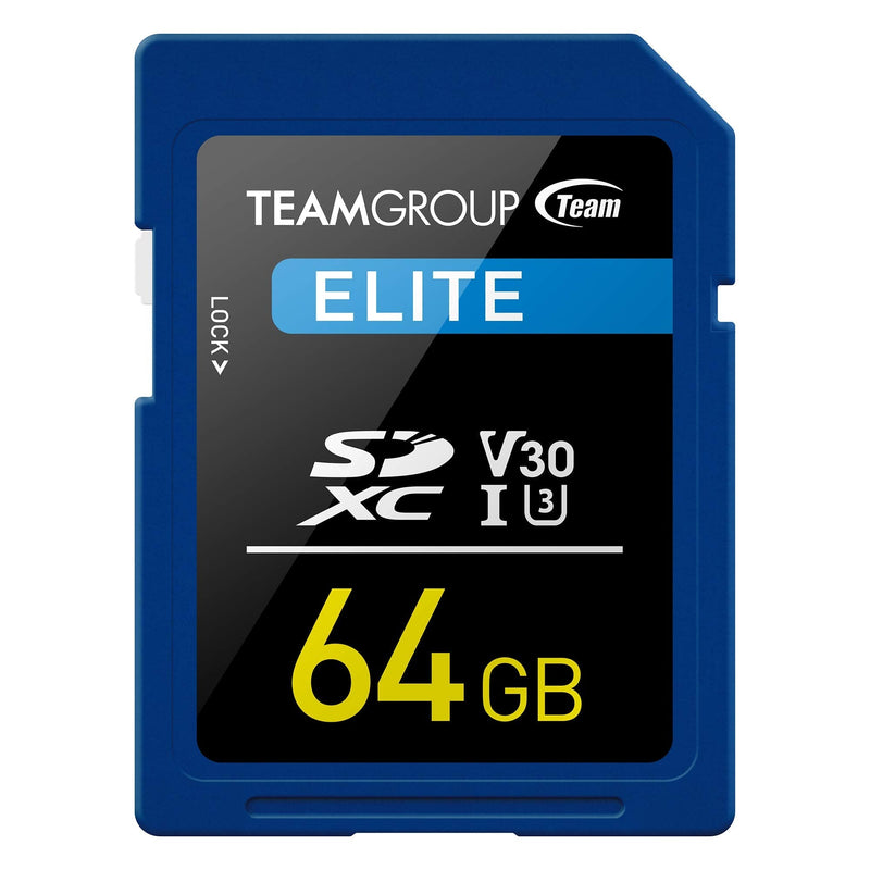 TEAMGROUP Elite 64GB UHS-I U3 V30 4K UHD Read Speed up to 90MB/s SDXC Memory Card for Professional Vloggers, Filmmakers, Photographers & Content Curators TESDXC64GIV3001 ELITE U3 V30