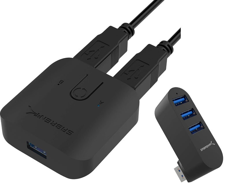 SABRENT USB 3.0 Sharing Switch for Multiple Computers and Peripherals LED Device Indicators + Premium 3-Port Aluminum Mini USB 3.0 Hub