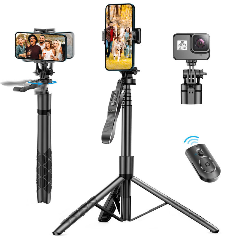 61" Selfie Stick Tripod, All in One Extendable Phone Tripod Stand with Wireless Remote 360° Rotation for iPhone and Android Phone Selfies, Video Recording, Vlogging, Live Streaming, Aluminum